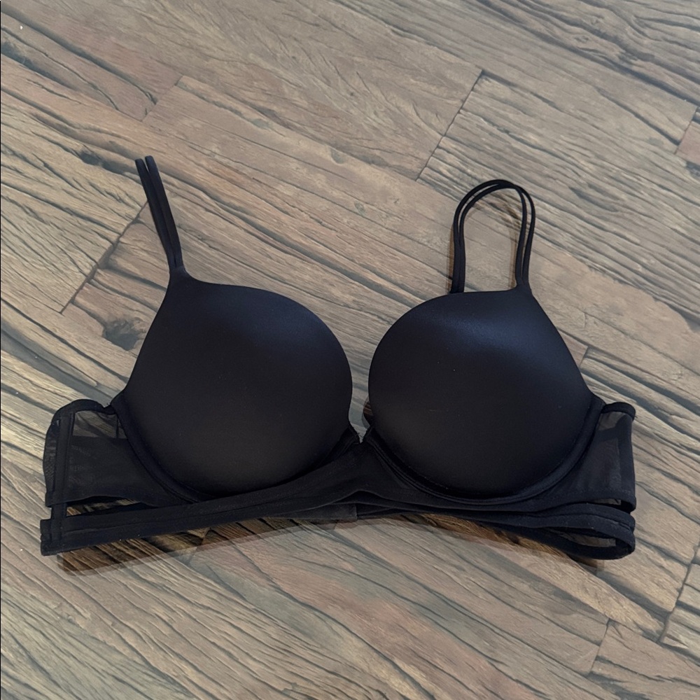 Victoria's Secret Very Sexy Black Satin Caged Mesh Double-Strap Push up Bra 36B